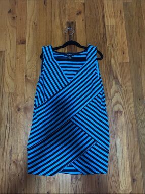 Vince Black & Blue Striped Sleeveless Wrap Top
